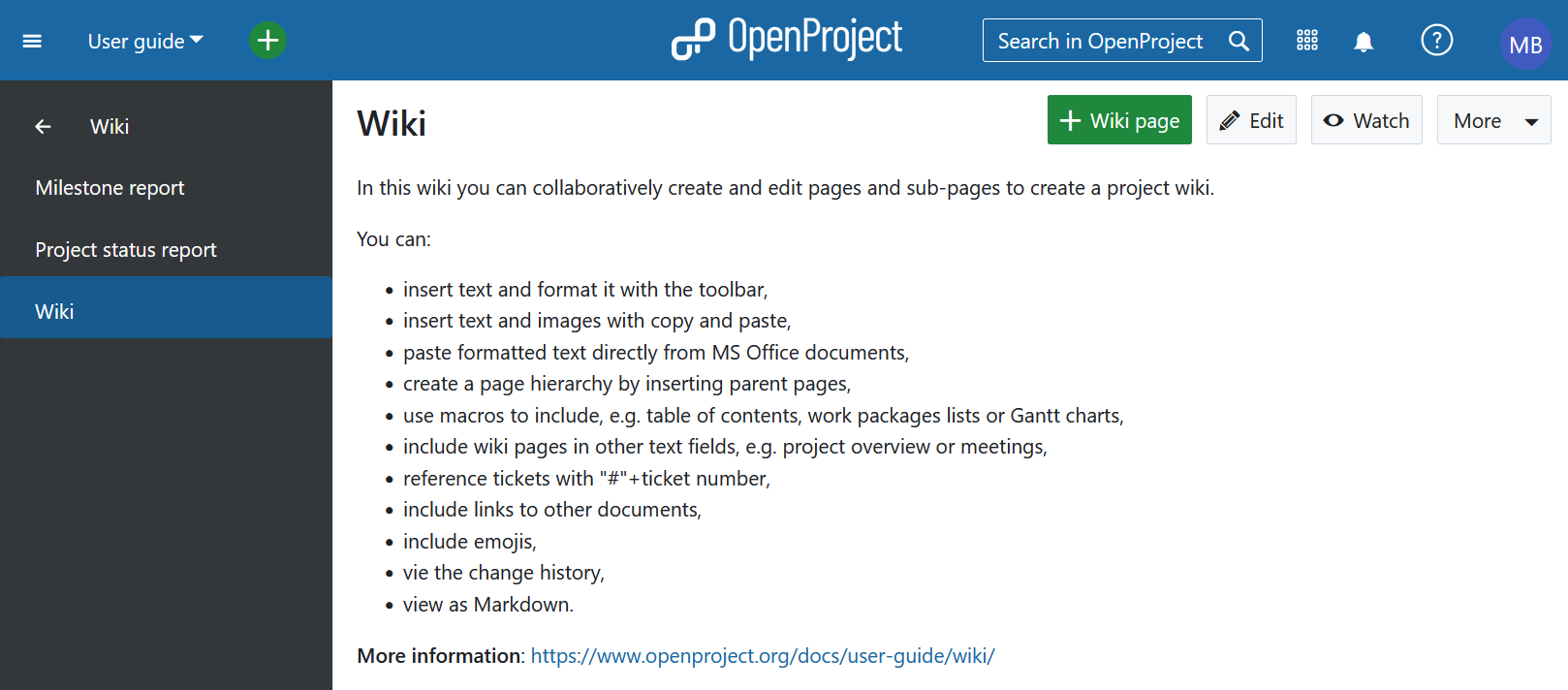 Create a new wiki page in OpenProject