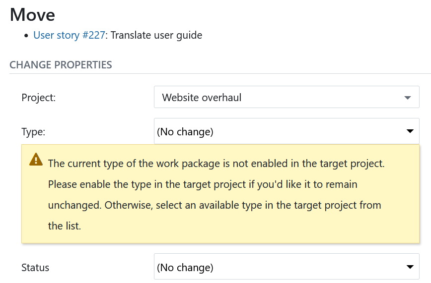 Mover el paquete de trabajo a un proyecto diferente en OpenProject