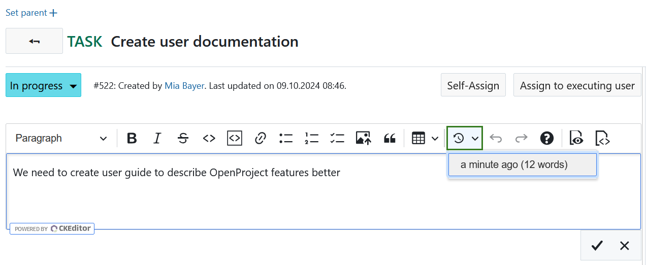 Restaurer les sauvegardes locales dans l’éditeur de texte dans OpenProject