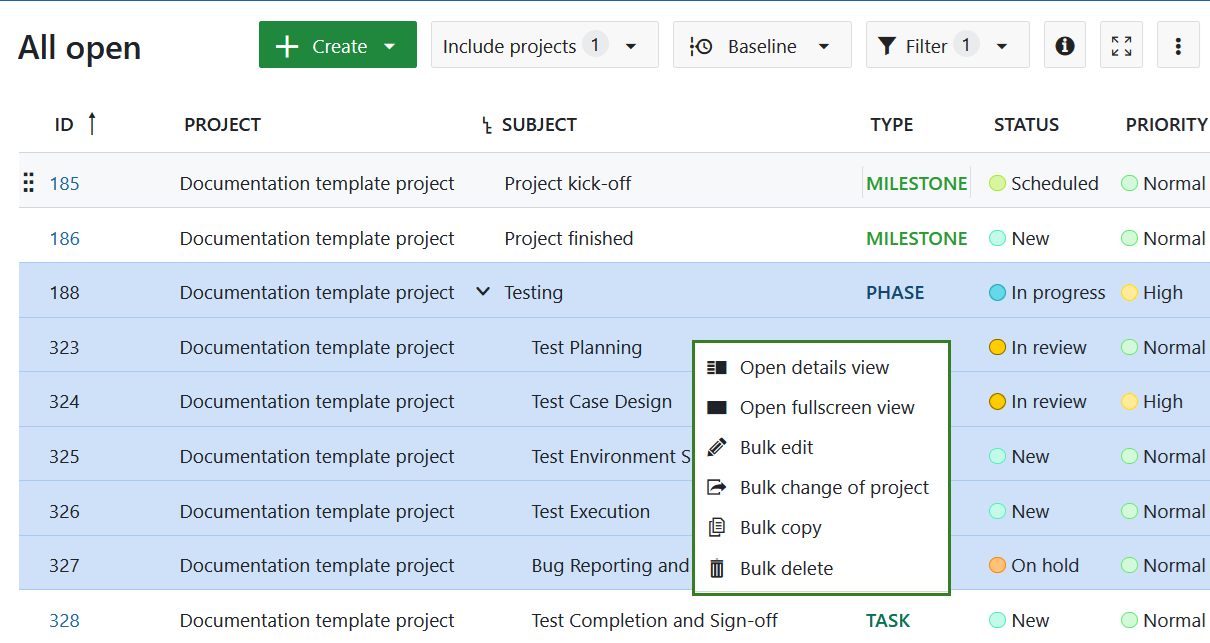 Éditer en bloc les lots de travaux dans OpenProject