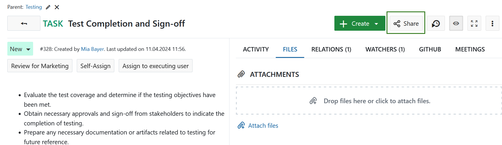 Schaltfläche in OpenProject Arbeitspaketen teilen