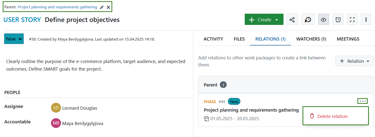 change parent work package