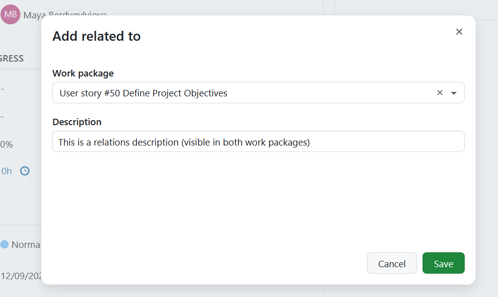 Add a related work package in OpenProject