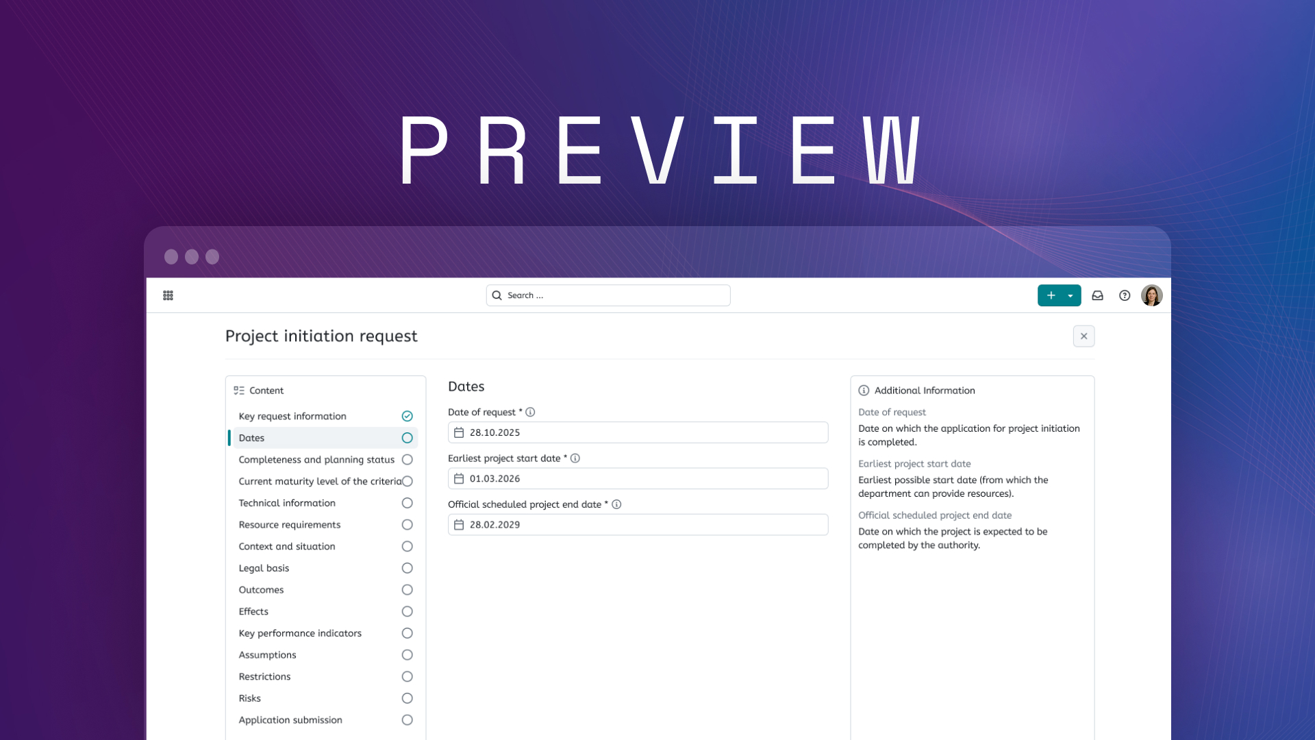 Preview: Project initiation request workflow for PM² and other standards (Enterprise add-on) Preview: Project initiation request workflow for PM² and other standards (Enterprise add-on)