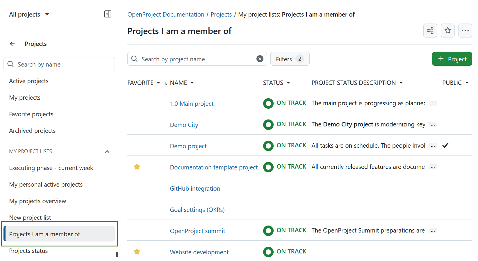 Name and save a private projects filter in OpenProject